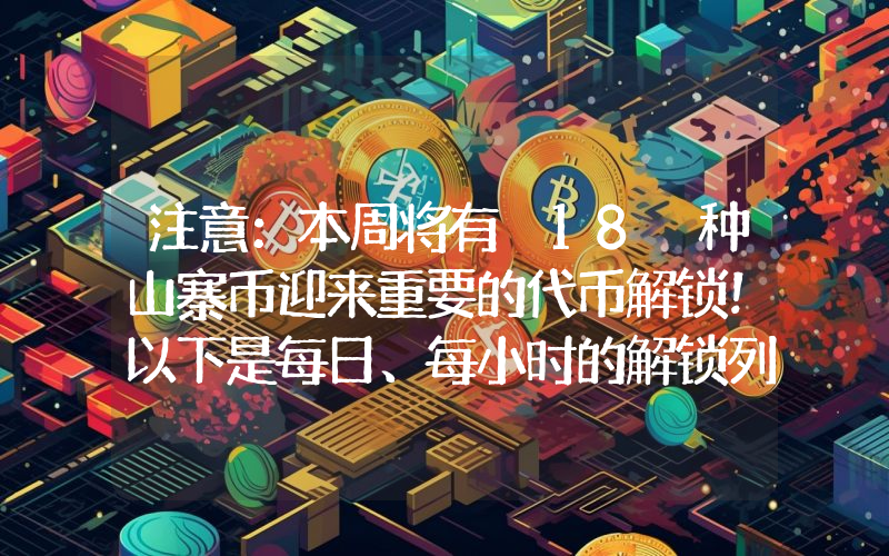 注意：本周将有 18 种山寨币迎来重要的代币解锁！以下是每日、每小时的解锁列表。