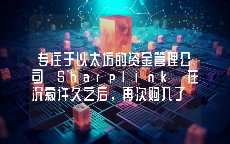 专注于以太坊的资金管理公司 Sharplink 在沉寂许久之后，再次购入了 Eth！详情如下。