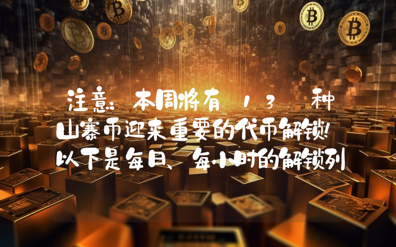 注意：本周将有 13 种山寨币迎来重要的代币解锁！以下是每日、每小时的解锁列表。