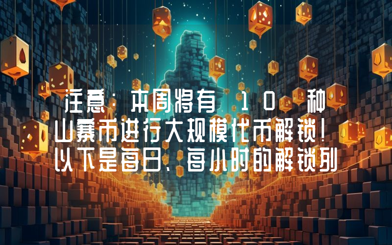 注意：本周将有 10 种山寨币进行大规模代币解锁！以下是每日、每小时的解锁列表。