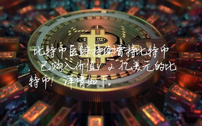 比特币巨鲸持续增持比特币，已购入价值12亿美元的比特币！详情如下。
