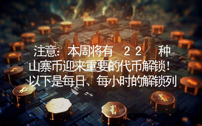 注意：本周将有 22 种山寨币迎来重要的代币解锁！以下是每日、每小时的解锁列表。