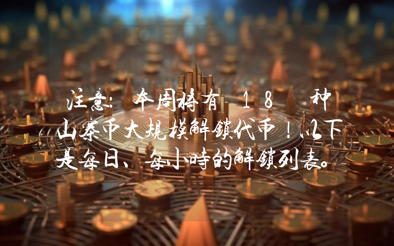 注意：本周将有 18 种山寨币大规模解锁代币！以下是每日、每小时的解锁列表。