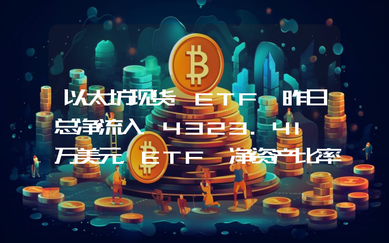 以太坊现货 ETF 昨日总净流入 4323.41 万美元,ETF 净资产比率达 2.26%