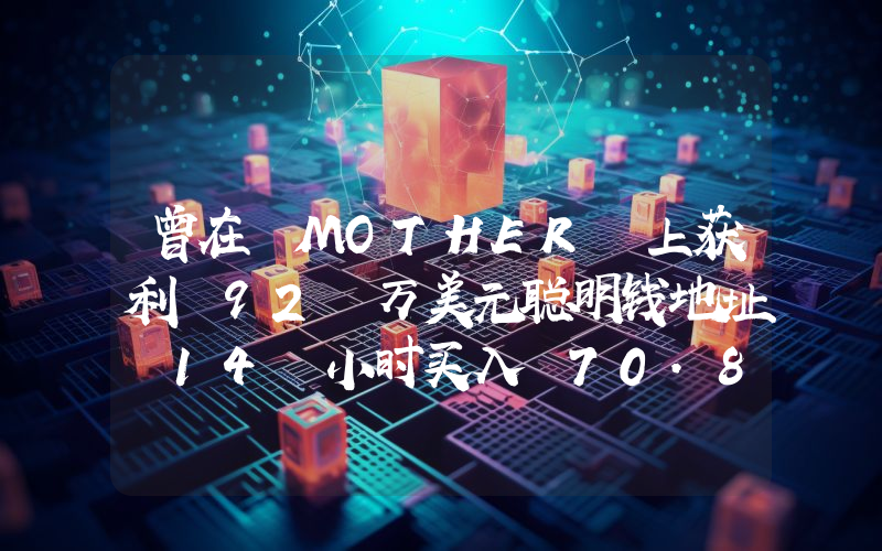 曾在 MOTHER 上获利 92 万美元聪明钱地址 14 小时买入 70.8 万美元的 RETARDIO