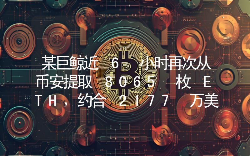 某巨鲸近 6 小时再次从币安提取 8065 枚 ETH,约合 2177 万美元