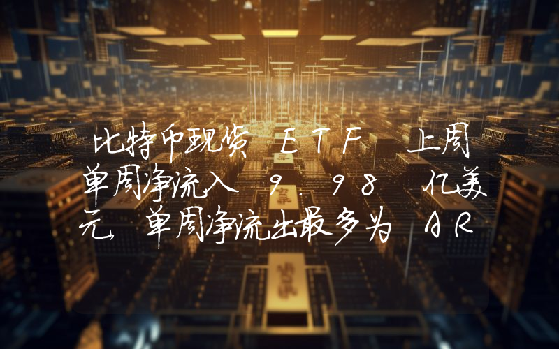 比特币现货 ETF 上周单周净流入 9.98 亿美元,单周净流出最多为 ARKB 达 2.06 亿美元