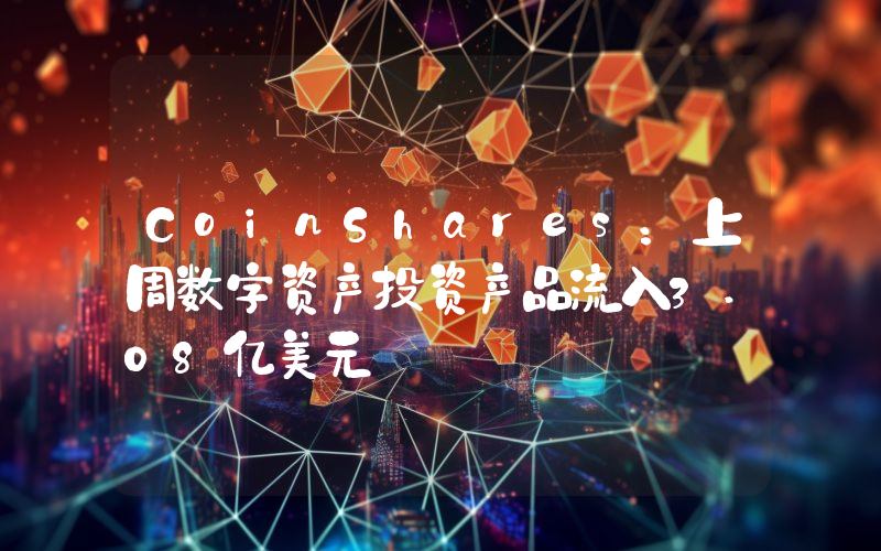 CoinShares:上周数字资产投资产品流入3.08亿美元